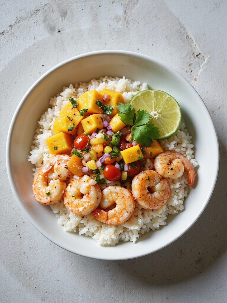 tropical shrimp rice bowl