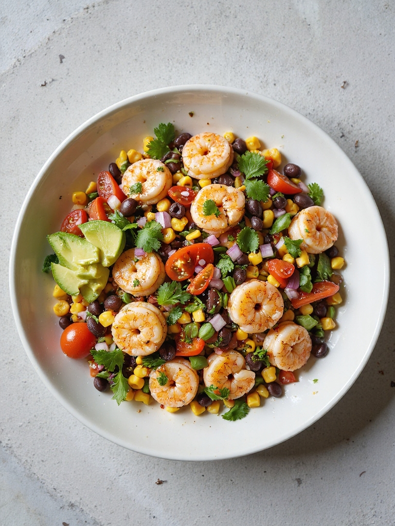 vibrant shrimp and black beans