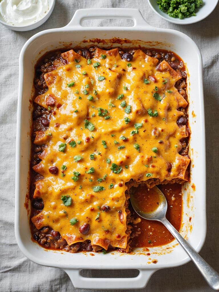 beef enchilada casserole layers