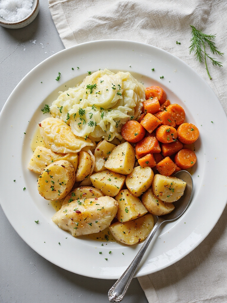 buttery cabbage glazed carrots potatoes
