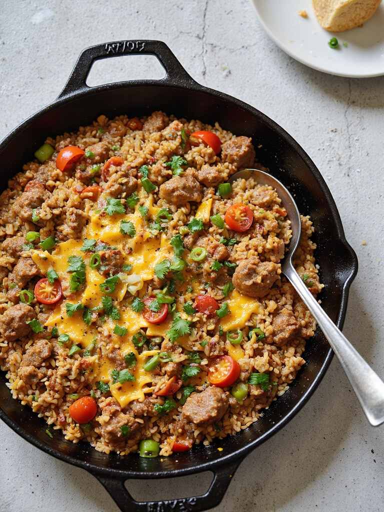 cheesy one pan beef skillet