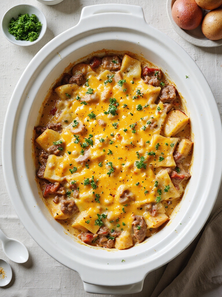 cheesy slow cooked beef casserole