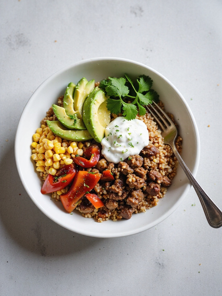 chili lime beef quinoa bowl