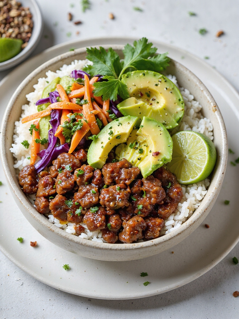 chili lime beef rice bowl