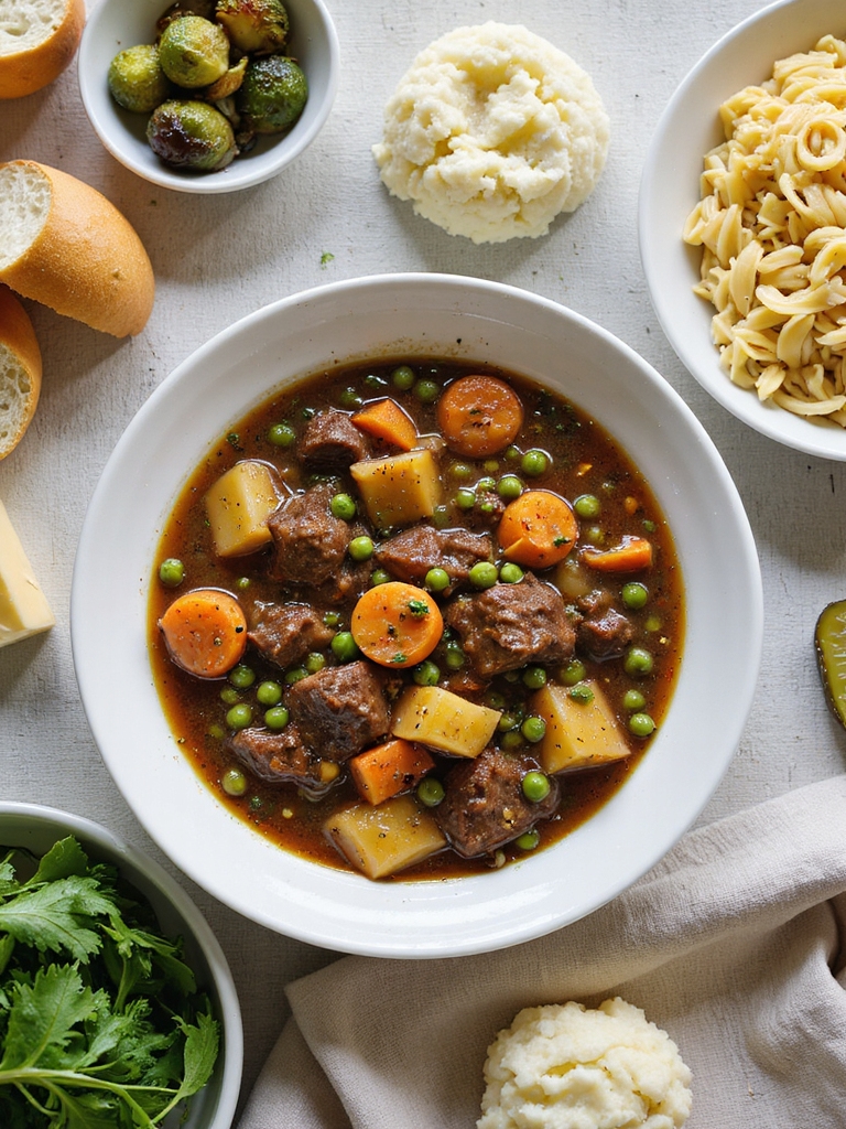comforting stew with sides