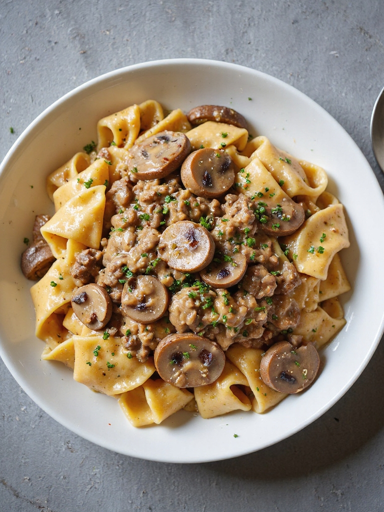 creamy beef mushroom pasta