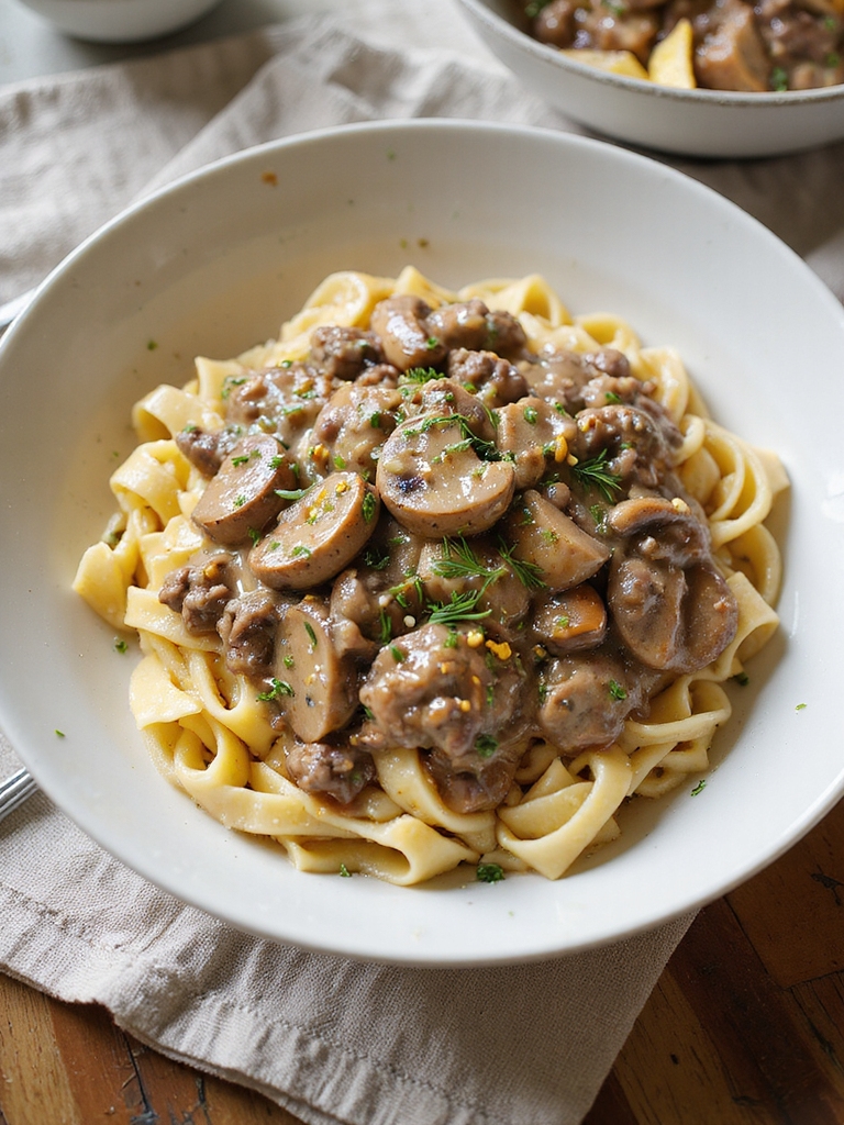 creamy homestyle ground beef stroganoff