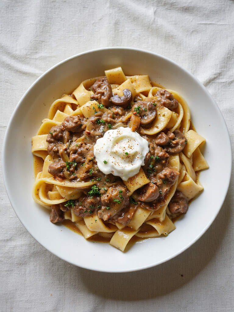 creamy tangy beef stroganoff