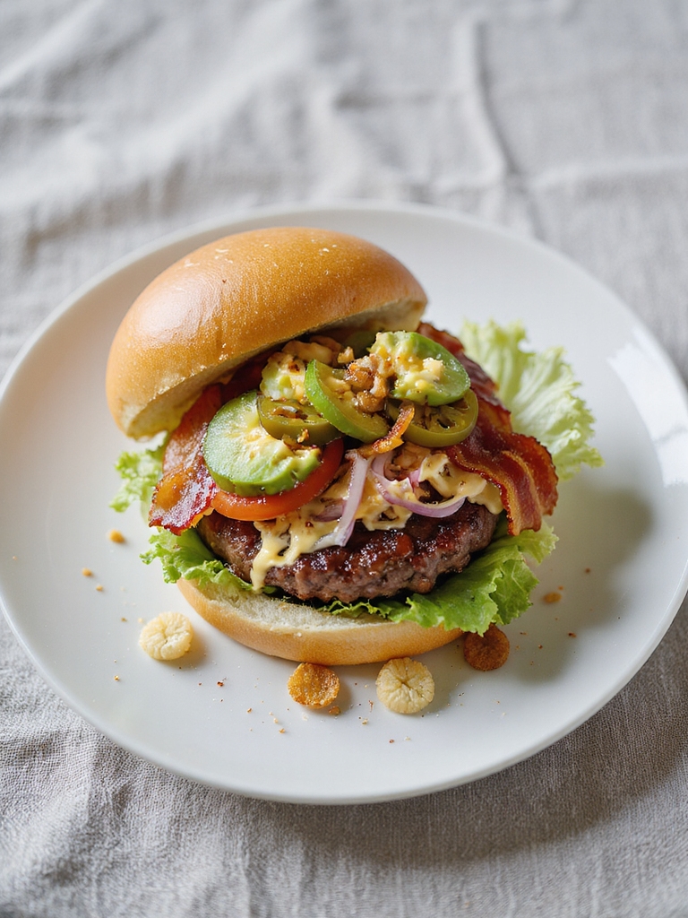 crisp tangy layered burger textures