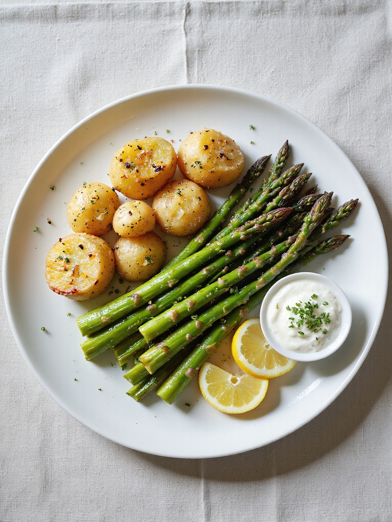 crispy parmesan potatoes lemony asparagus