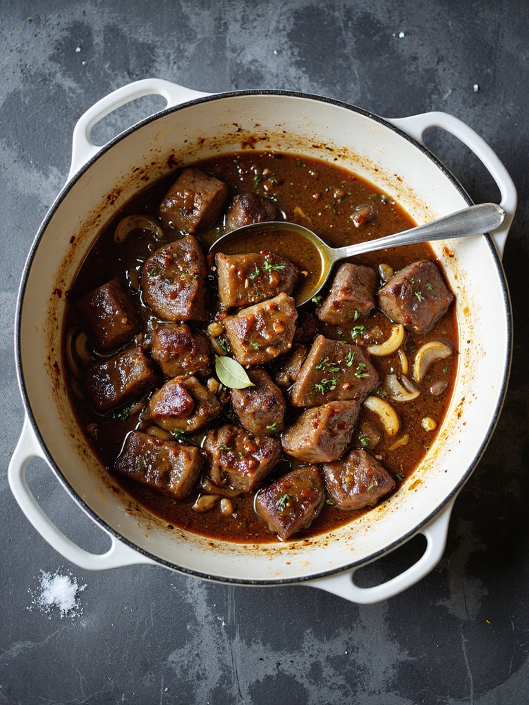 dry seared beef layered gravy