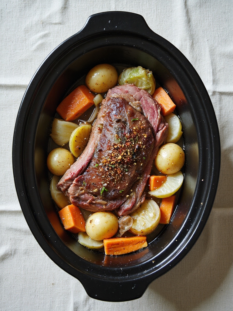 elevated braised corned beef layering