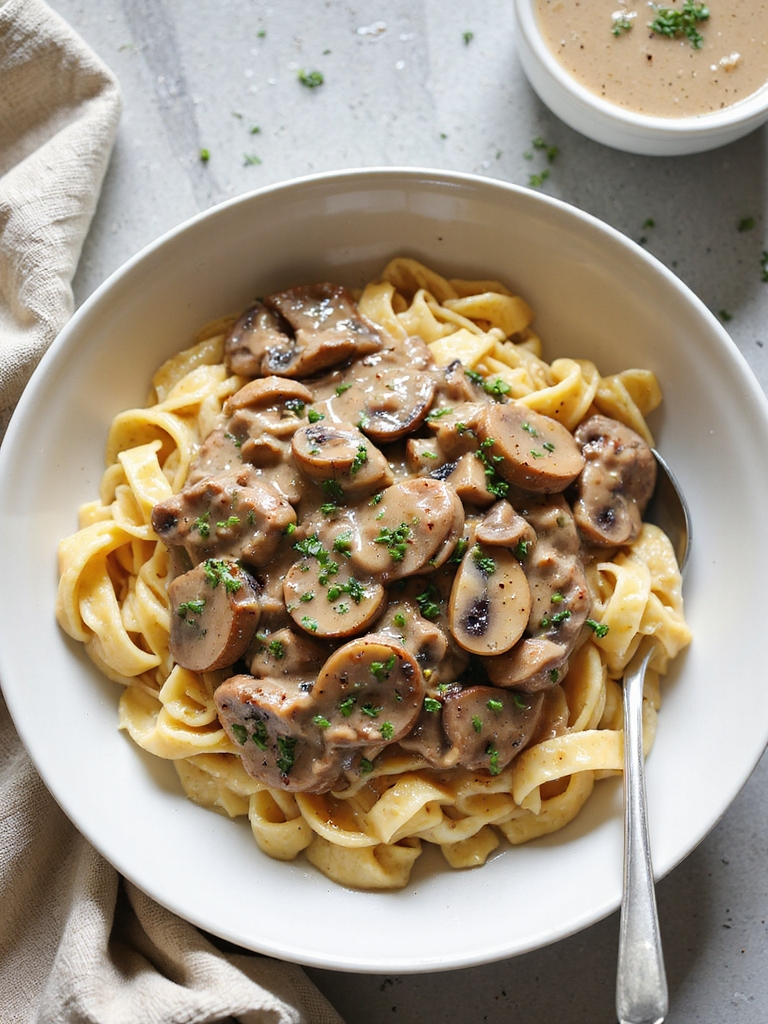 five ingredient creamy beef stroganoff
