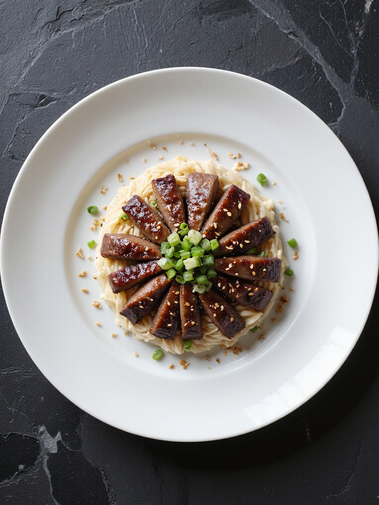 glossy sesame scallion pan glazed beef