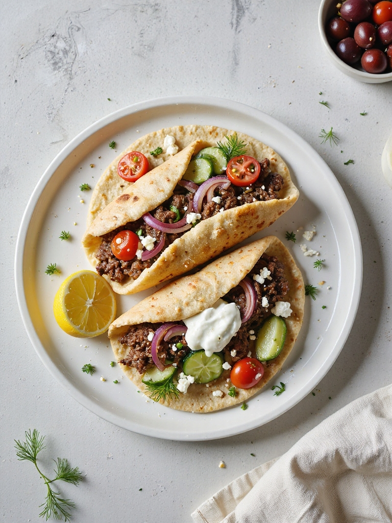 herb seasoned beef pita stacks