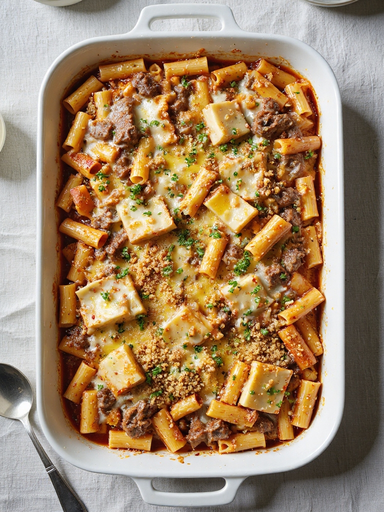italian beef cheesy pasta bake