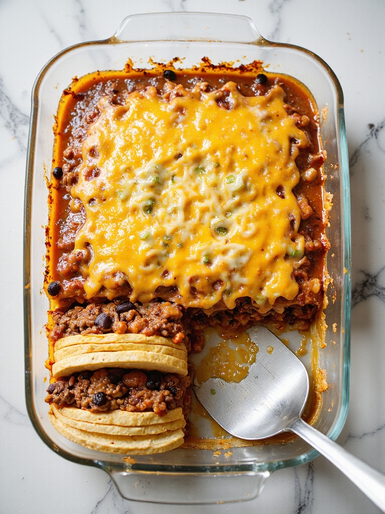 layered beef enchilada casserole