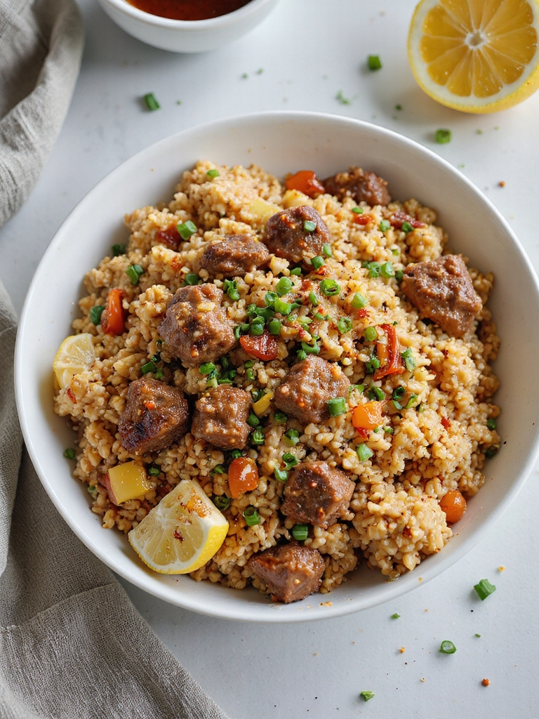 layered cajun spiced dirty rice