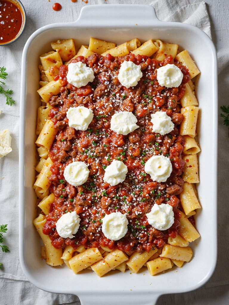 layered saucy cheesy baked ziti