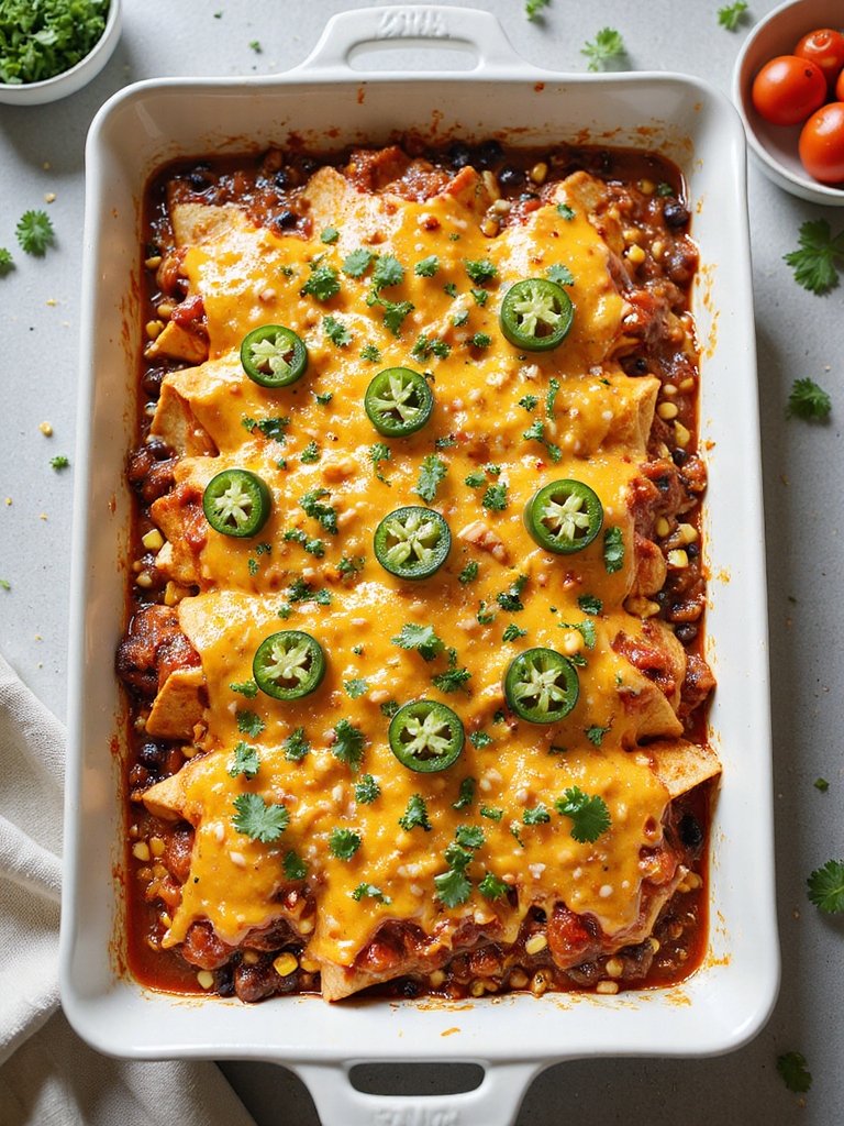 layered tex mex beef enchiladas