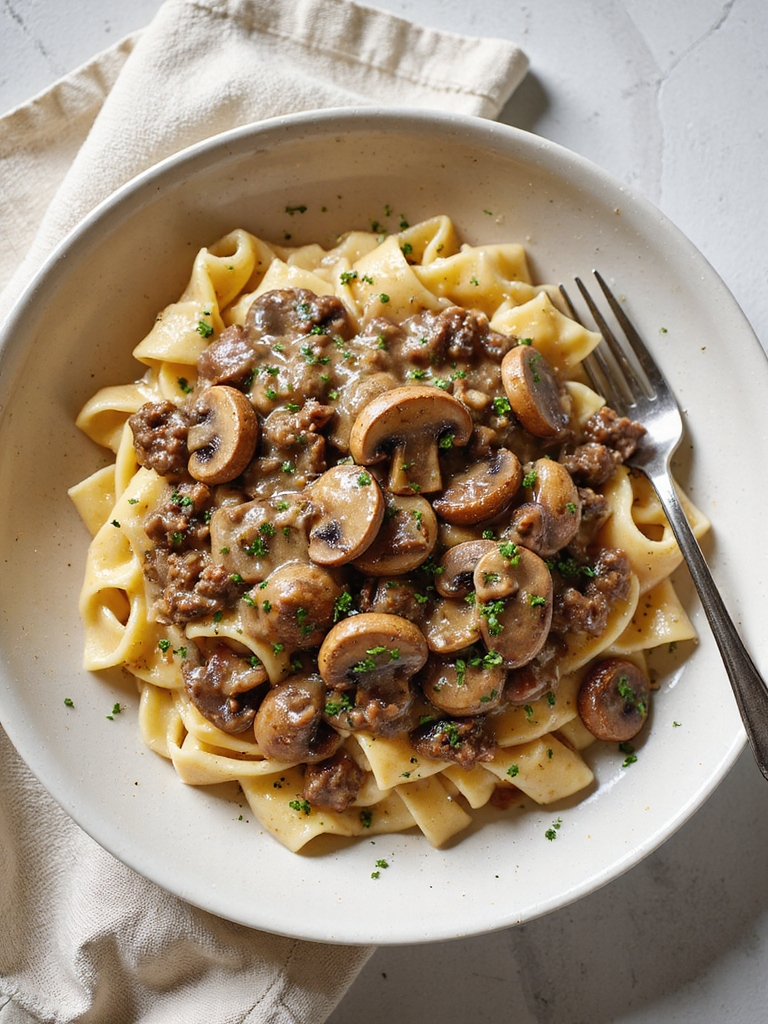 mushroom forward umami beef stroganoff