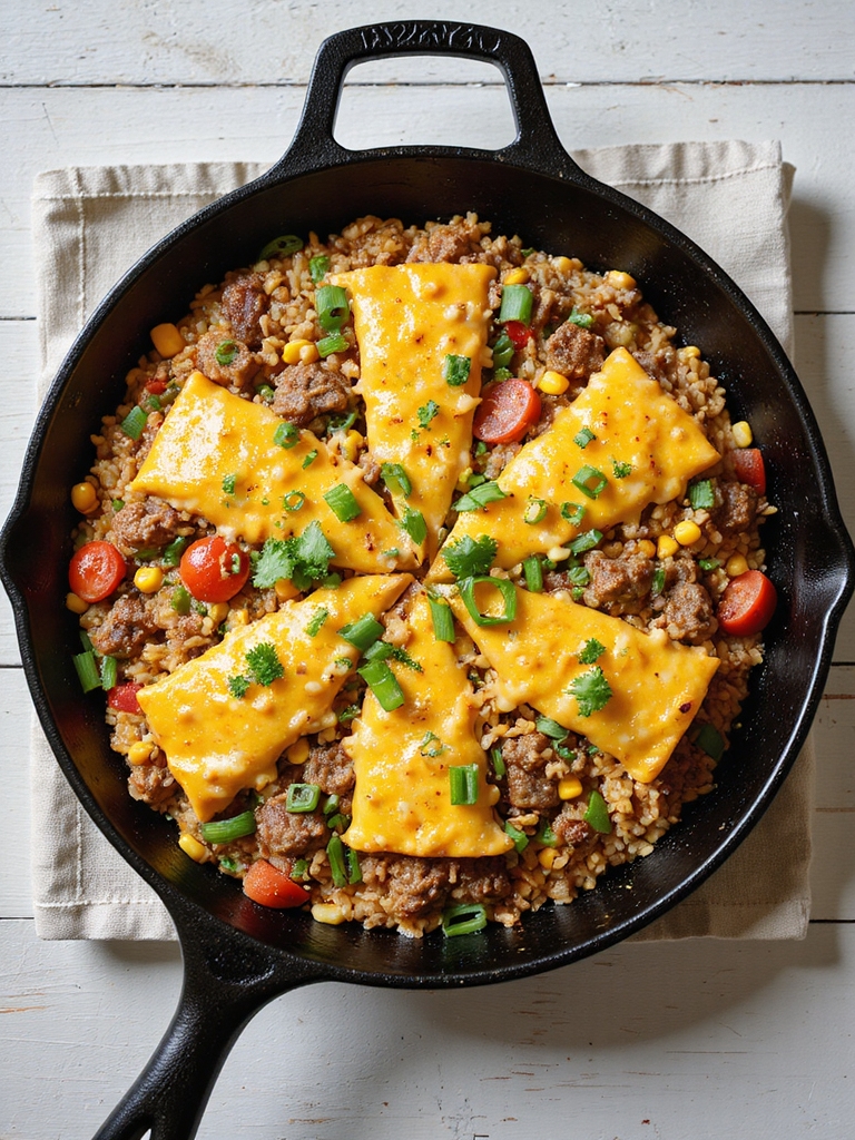 one pan cheesy beef skillet