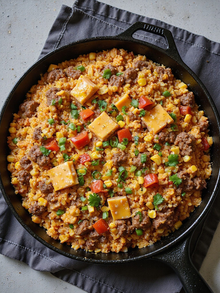 one pan cheesy beef skillet