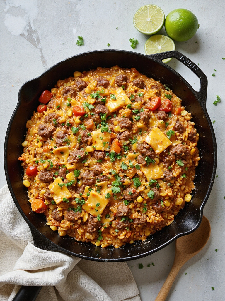 one pan cheesy beef skillet