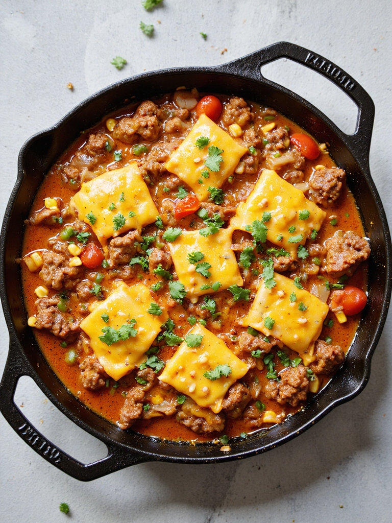 one pan cheesy beef skillet