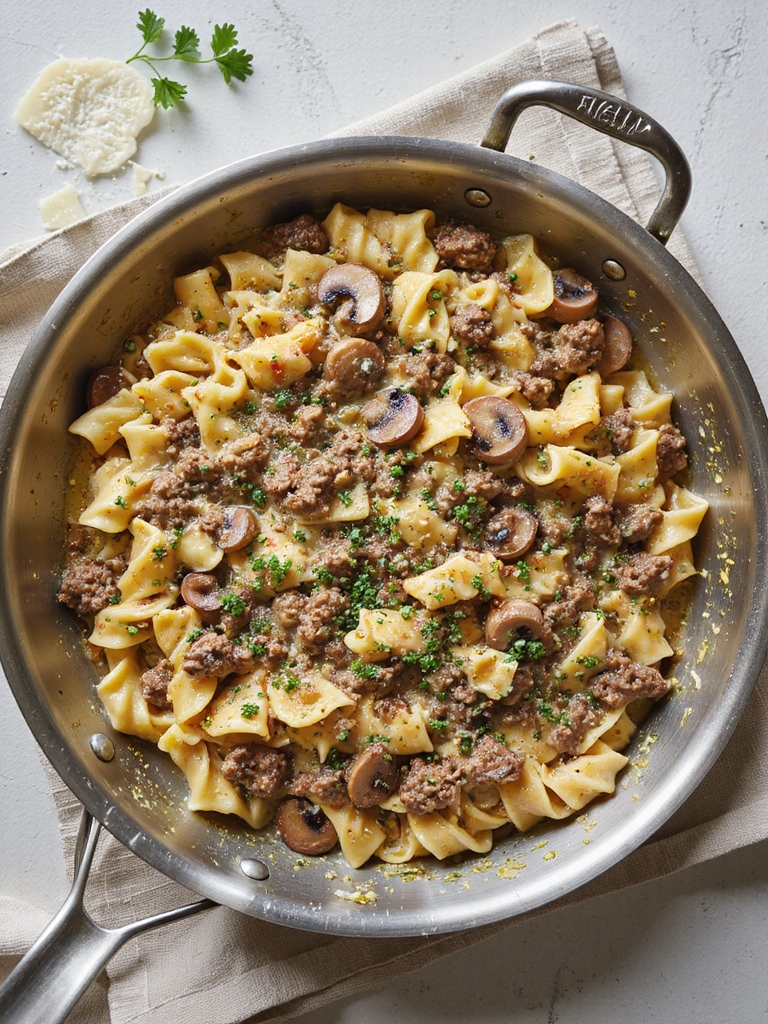 one pan creamy beef noodles