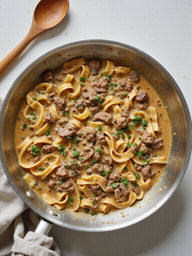 one pan creamy beef stroganoff