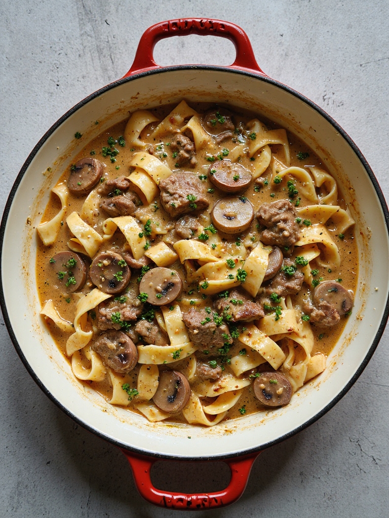 one pan creamy beef stroganoff