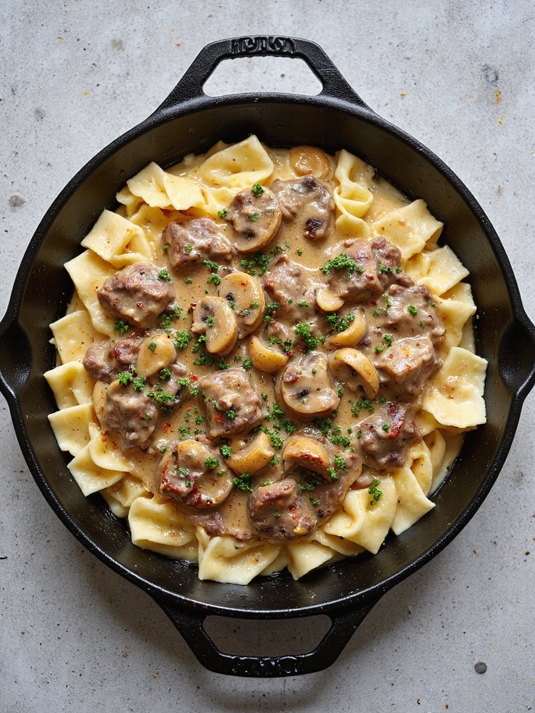 one pan creamy beef stroganoff