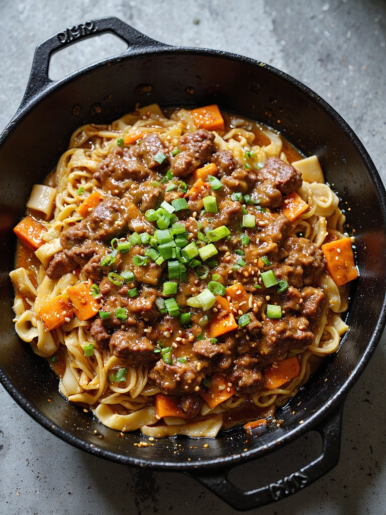one pan saucy beef ramen