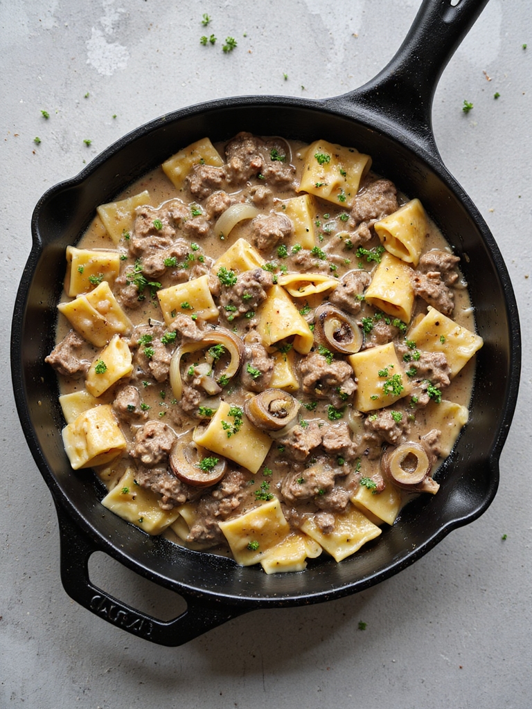 one pot beef noodle stroganoff