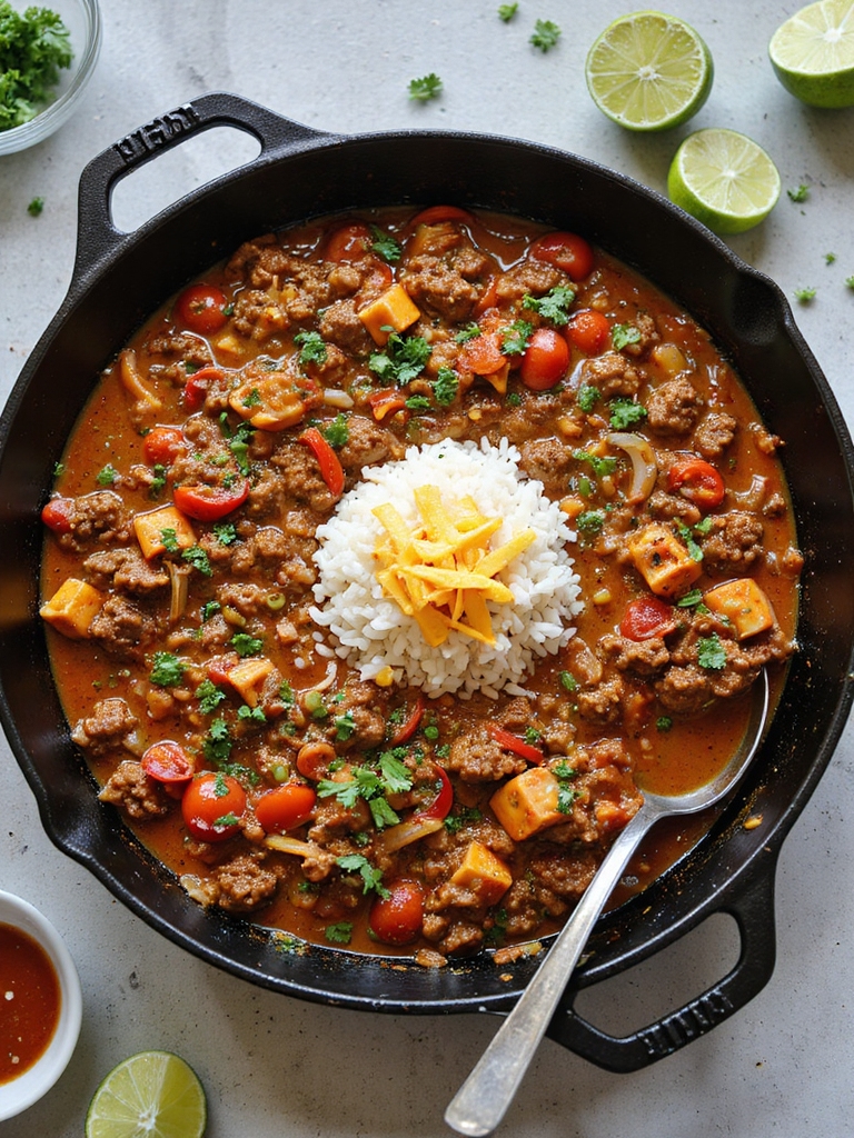 one skillet savory beef rice