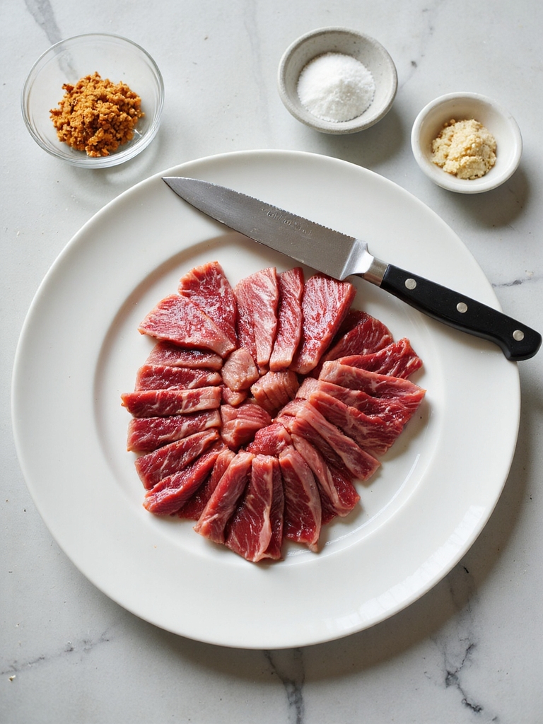 partially frozen thinly sliced