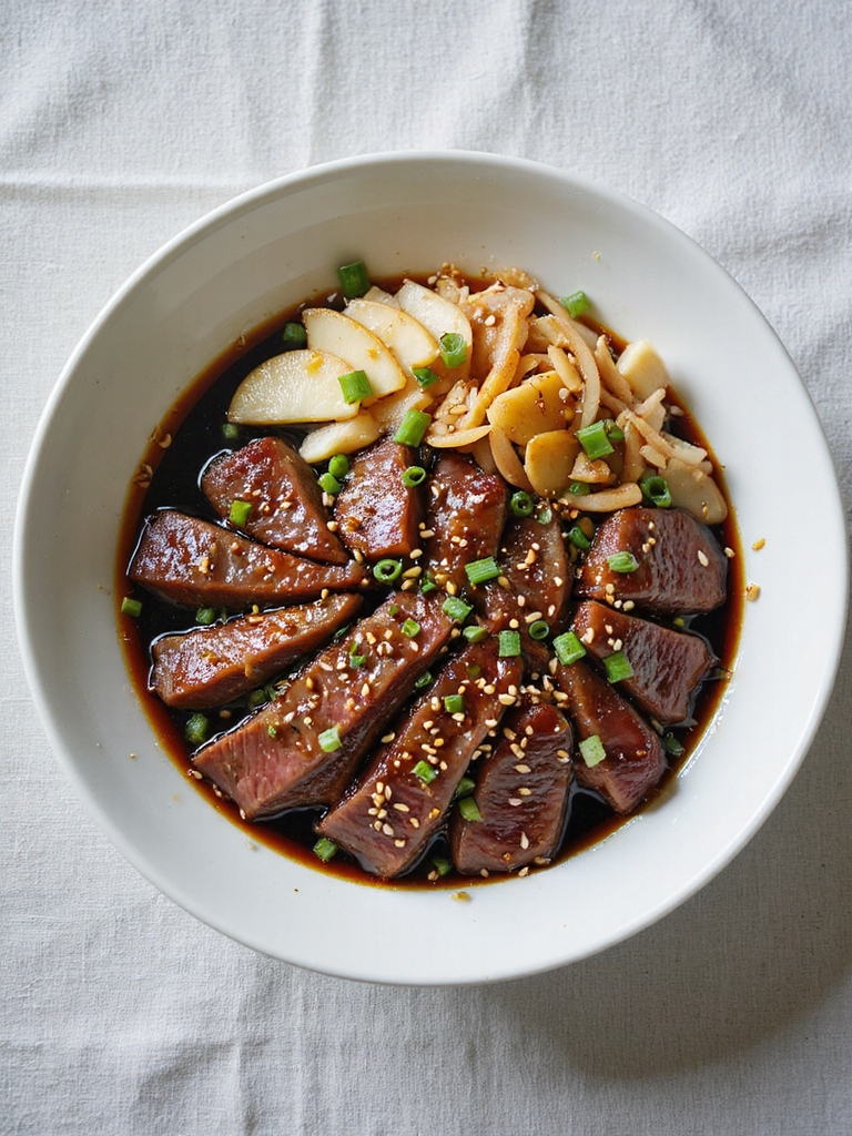 pear marinated thinly ribeye