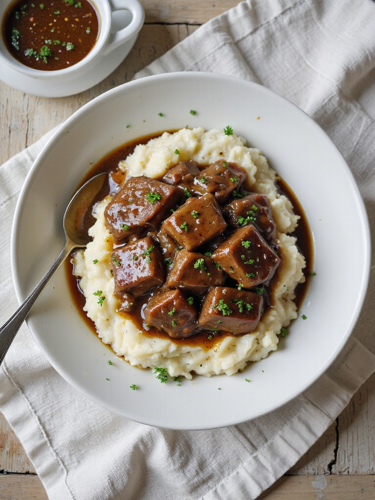plush slow cooked beef tips