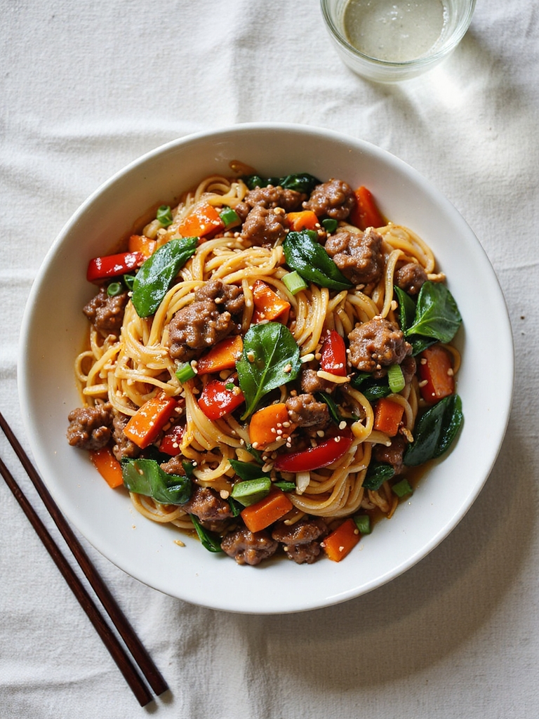 quick sesame beef japchae
