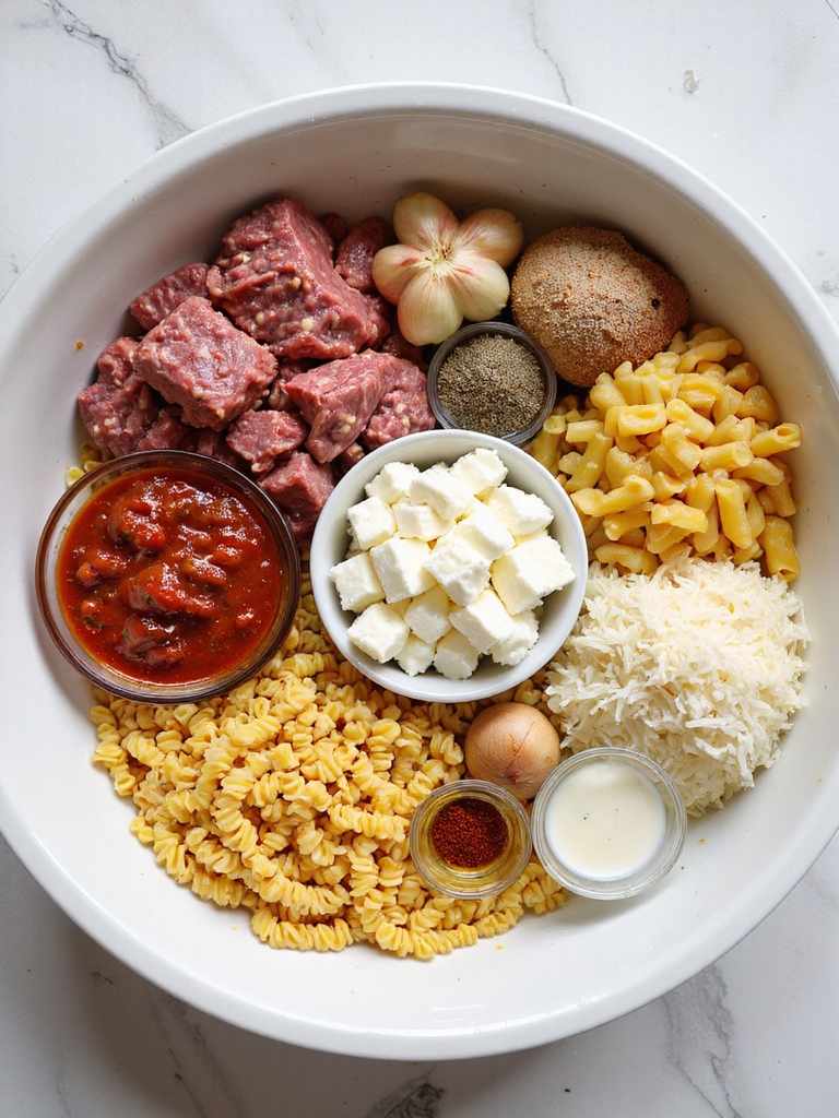 rich saucy beefy baked ziti