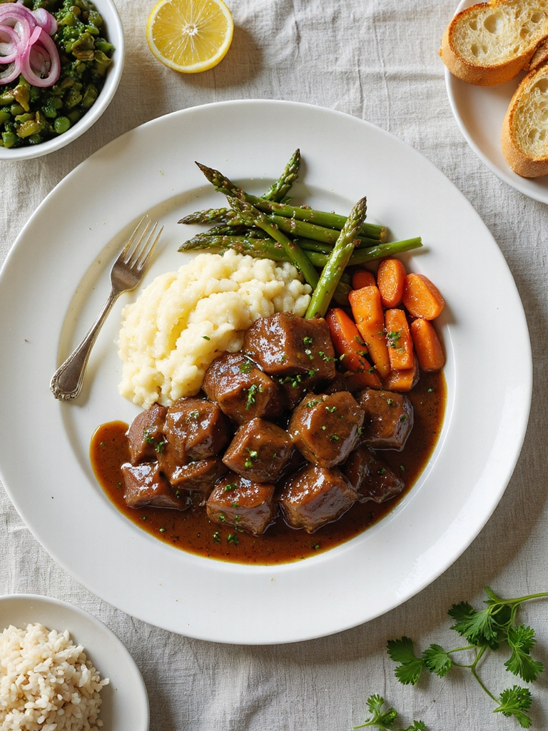 saucy beef over creamy starch