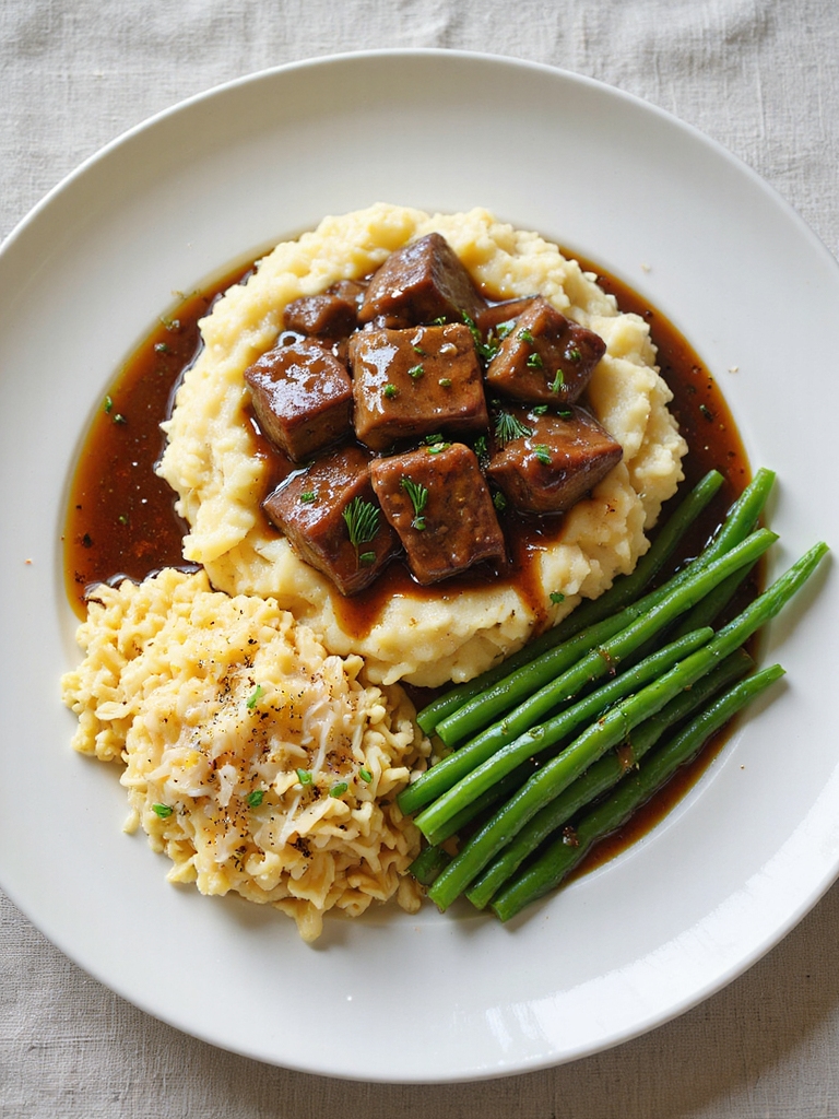 saucy beef tips with sides