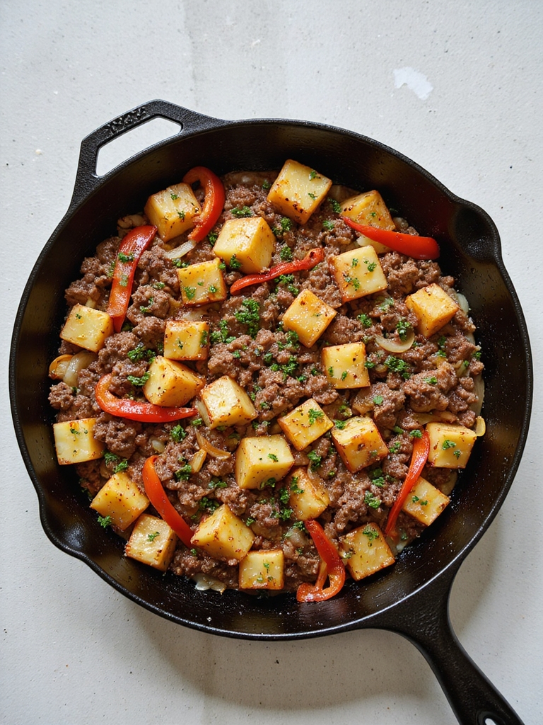 savory crispy beef potato hash