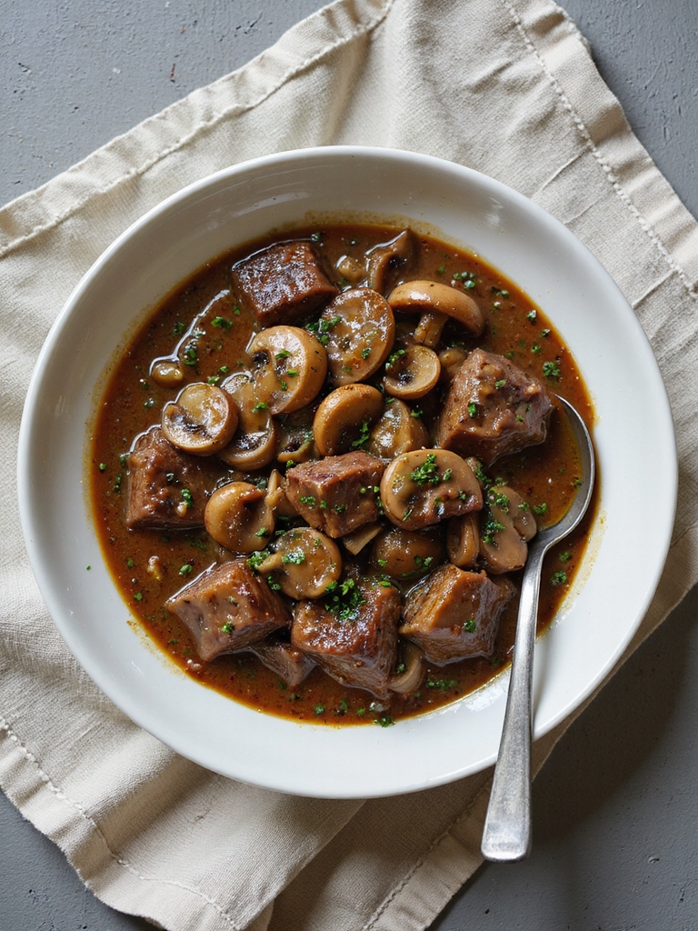 sear mushrooms simmer with beef