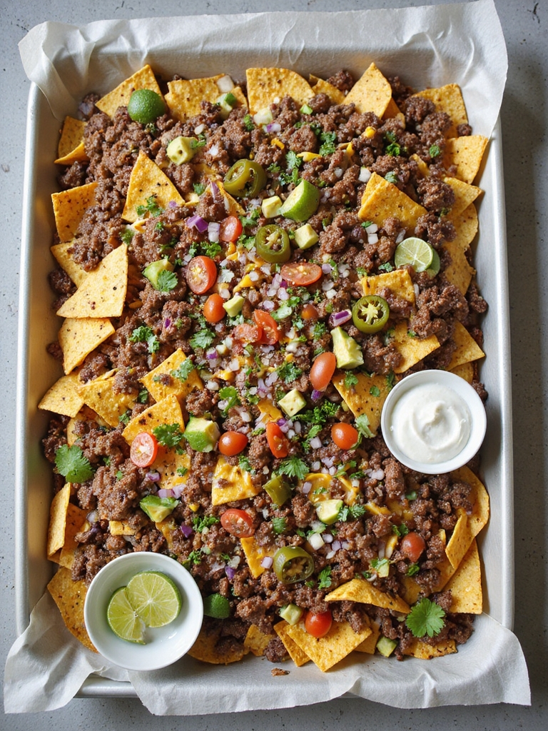 sheet pan beef nachos fiesta
