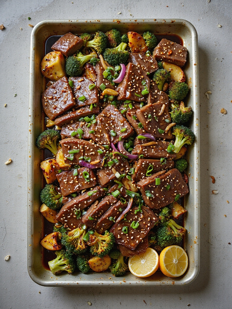 sheet pan charred beef broccoli