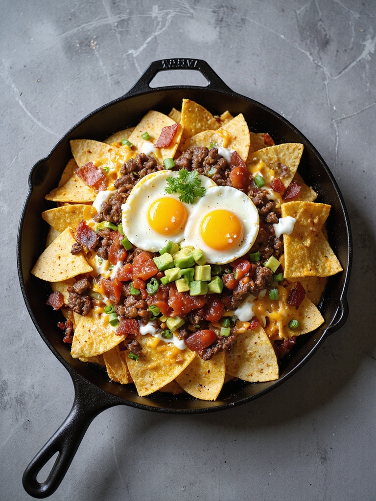 skillet breakfast beef nachos