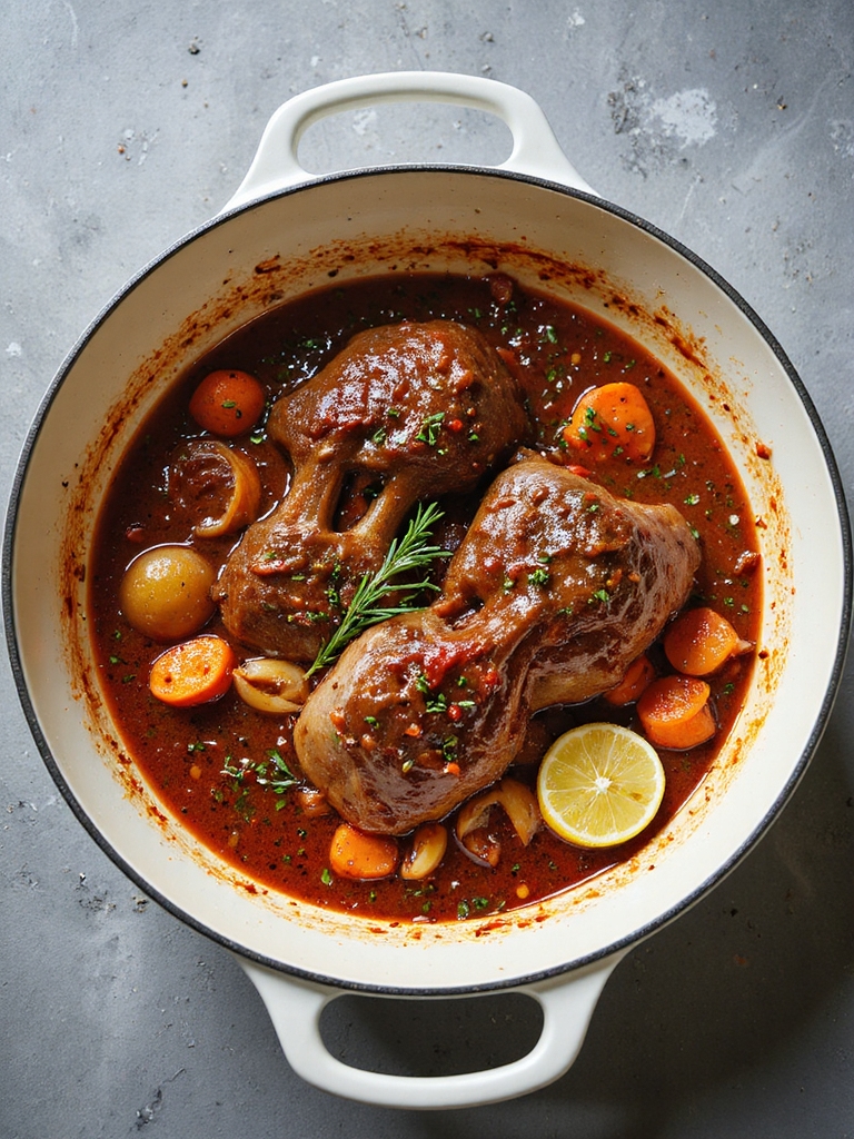 slow braised rosemary tomato shanks