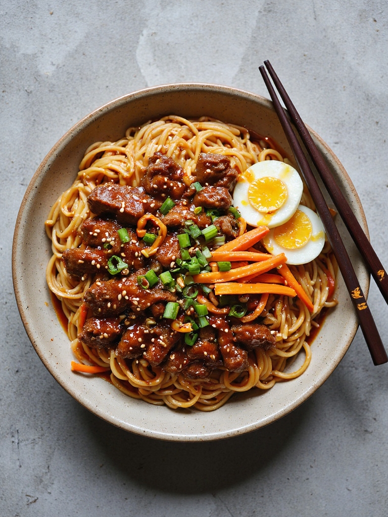 spicy sesame gochujang beef noodles